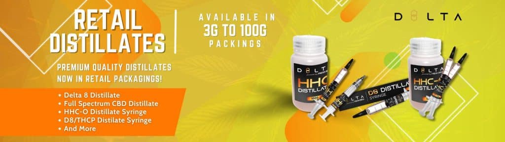 Delta 8 Distillate, CBD Distillate and THCA Distillate available both in retail and bulk packagings